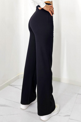 Pantaloni casual Aztech, cu aspect striat si croi evazat, Negru 4