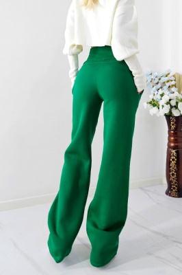 Pantaloni casual, vatuiti de dama BG ChiLL, cu logo brodat, Verde poze spate