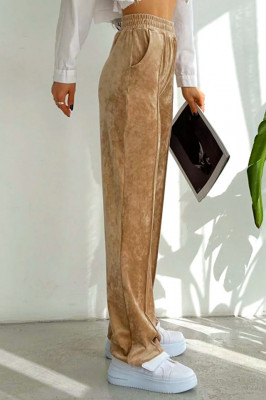 Pantaloni de catifea Touch, croiala lejera cu dunga pe picior, Crem 4