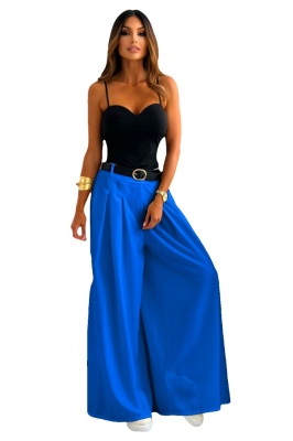 Pantaloni eleganti Ahmet, cu pense si curea inclusa, Albastru, Marime S/M/L