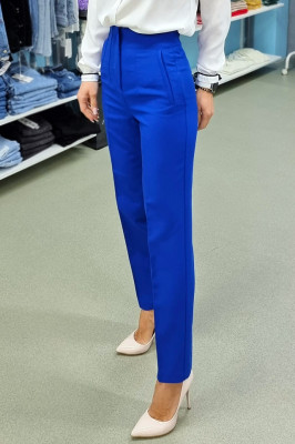 Pantaloni eleganti, ChicMe, cu talie inalta, Albastru indigo5