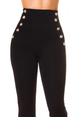 Pantaloni eleganti OTIS, cu croi evazat si butoni decorativi, Negru 4