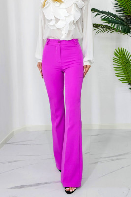Pantaloni eleganti, Katte, croiala evazata si talie inalta, Fucsia2