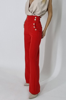 Pantaloni eleganti Palma, cu talie inalta, Rosu2