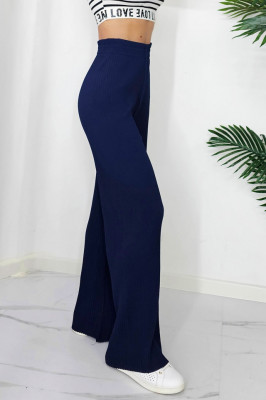 Pantaloni lejeri OTY, cu croi evazat si banda elastica in talie, Bleumarin2