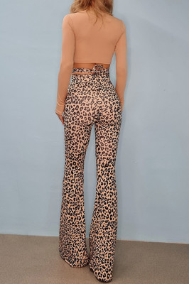 Pantaloni lejeri Sahara, cu talie inalta, Leopard4