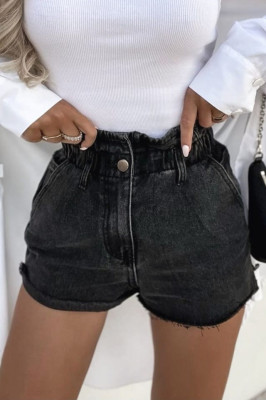 Pantaloni scurti denim Josephine, cu talie inalta, Negru3