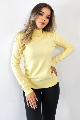 Pulover dama Rona, cu guler inalt si maneca lunga, Galben deschis, Marime universala