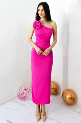 Rochie bandage de seara, ILona, cu detaliu floral detasabil, Fucsia, Marime S/M 2