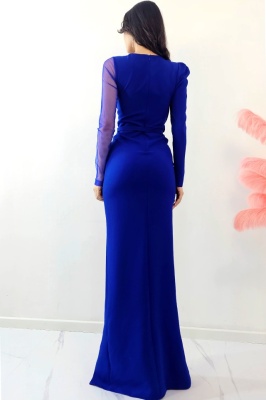 Rochie de ocazie Patricia, cu maneca lunga si detalii din tull, Albastru Royal spate