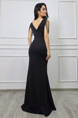 Rochie de seara ISALYN, cu siraguri de cristale , detaliu spate , Negru