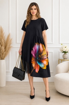 Rochie de zi Arty Fiora, cu tull si maneca scurta, Fleur Amour, Marime S/M/L