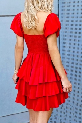 Rochie eleganta de vara NAZRIN, cu maneci bufante si cupe buretate, Rosu, Marime S/M 3