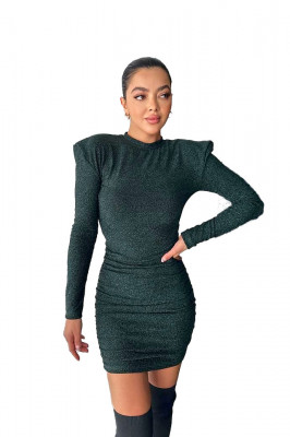 Rochie eleganta MiraBELL, bodycon si croi cu umeri supradimensionati, Verde 2