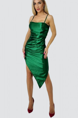 Rochie Elysium, asimetrica, cu bretele subtiri, Verde smarald2