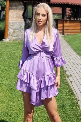 Rochie Lanvin, cu volane, maneca trei sferturi si curea inclusa, Lila3