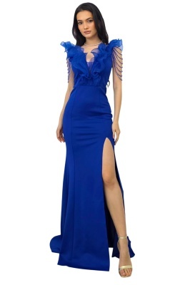 rochie de gala albastru cu aspect sofisticat