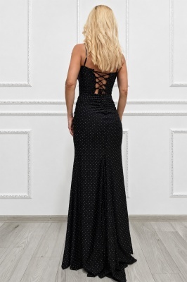 Rochie lunga de evenimente MIRUNEEA, cu crapatura pe picior si cristale, NEGRU, Marime S/M detaliu spate
