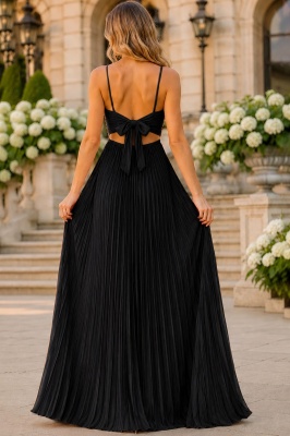 Rochie lunga plisata NYSA UNI, cu legare la spate, NEGRU, Marime S/M detaliu spate