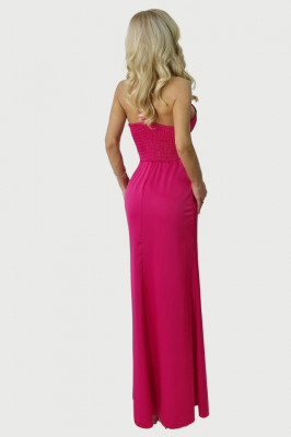 Rochie lunga Sharron, cu slit amplu pe picior si bretea pe un umar, Roz inchis4
