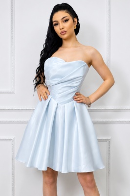 Rochie scurta babydoll Zafira, croiala de ocazie cu reflexii lucioase, Blue