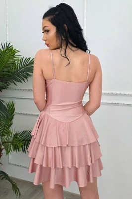 rochie roz scurta cu volane si cristale