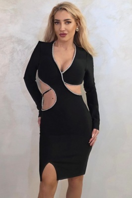 Rochie scurta, decupata LYONA, cu pietre artizanale, Negru, Marime S/M