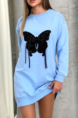 Rochie sport Alexandra, cu imprimeu fluture in relief, Albastru baby blue detaliu