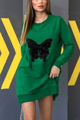 Rochie sport Alexandra, cu imprimeu fluture in relief, Verde 2
