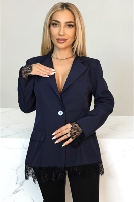 Sacou cambrat Maelis, cu dantela si cusaturi de evidentiere, Bleumarin, Marime S/M