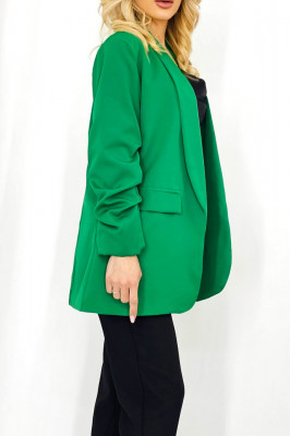 Sacou casual Adnana, cu revere rotunde si buzunare decorative, Verde deschis, Marime universala S/M 2
