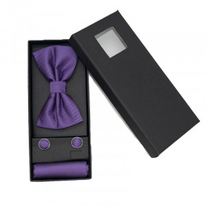 Set 3 piese Elegant, pentru barbati, papion, buton si batista din stofa, mov, E4