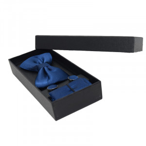 Set 3 piese Elegant, pentru barbati, papion, buton si batista din stofa, albastru, E2