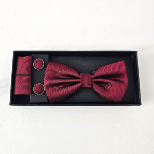 Set 3 piese Gentleman, pentru barbati, papion, buton si batista din stofa, Bordo 2