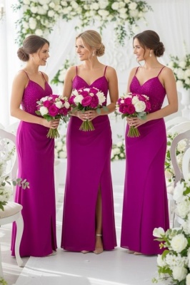 Set 4x Rochie lunga de seara Serelya, cu dantela, Magenta, Marimea L