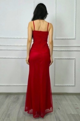 Rochie rosie lunga de ocazie MaryVelle, cu tull si corset, Rosu, Marime universala detaliu spate