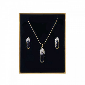 Set accesorii Feeling, din inox, cu cercei, lantisor si pandativ cu cristale, in cutie eleganta, Trust negru 3