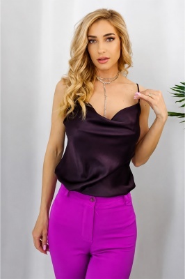 Top din satin Consuelo, cu bretele spaghetti, BORDO, Marime S/M