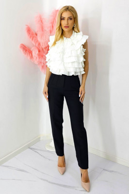 Top elegant Genna, cu spatele gol si volane plisate, Alb, Marime S/M