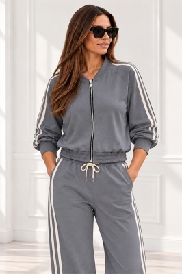 Trening dama CORINA, cu guler inalt si fermoar, GRI, Marime S/M/L, detaliu