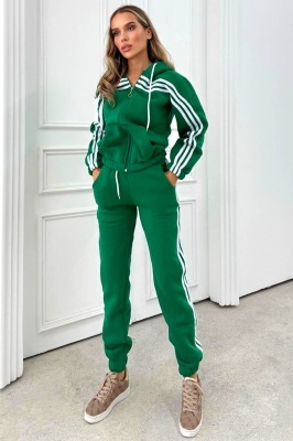 Trening vatuit VELORA, hanorac cu fermoar si pantaloni cu banda elastica, Verde