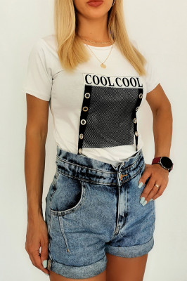Tricou lungime medie, din bumbac "Cool Cool" Alb3