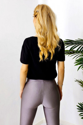 Tricou scurt Owen, cu imprimeu grafic si snur in talie, Negru3