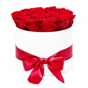 Aranjament floral Trandafiri parfumati de sapun, in cutie alba Luxury M