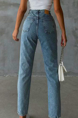 Blugi boyfriend NEW Delhi, cu perforatii ample la genunchi, Albastru denim 2