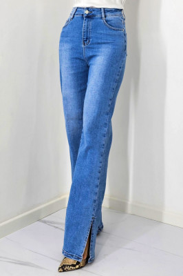 Blugi mom fit MonTery, cu slit scurt pe picior si lungime oversize, Albastru prespalat 3