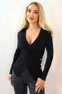 Bluza bandage, asimetrica Miss Lady, cu decolteu petrecut, Negru