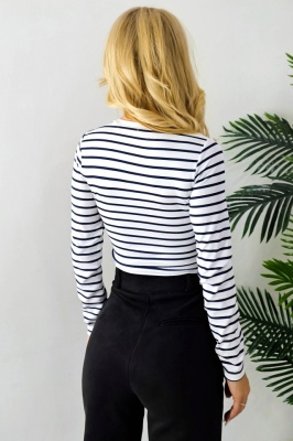Bluza cu guler rotund LoreL, maneca lunga si nervuri, Alb poze spate
