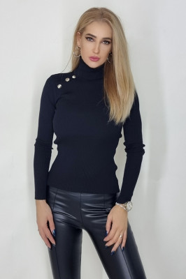 Bluza pe gat Daiana, din tricot striat, Negru-fata