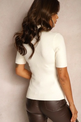 Bluza pe gat Patrizia, cu maneca scurta si manseta striata, Alb, Marime S/M poze spate